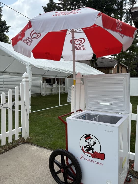 Ice Cream Freezer with Rolling Cart & Umbrella