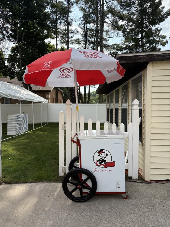 Ice Cream Freezer with Rolling Cart & Umbrella